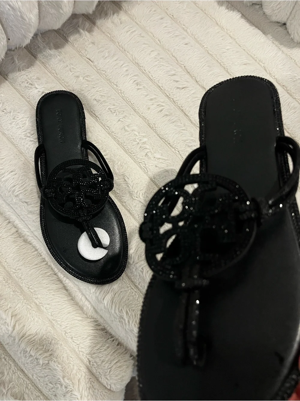 Tory Burch Black Glitter Logo Thong Sandals